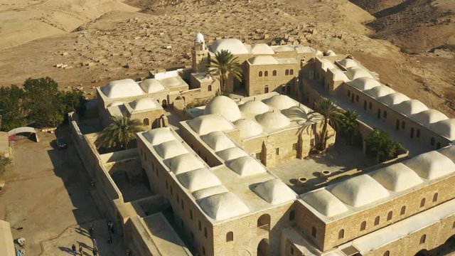 Nabi Musa (Prophet Moses) burial site in Judean desert, Israel, 4k aerial