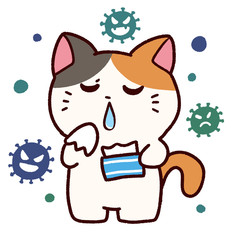 風邪で鼻水がでているミケ猫とウイルス