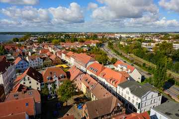 View from above of the town Waren "Mueritz" at the Mecklenburg Lake District