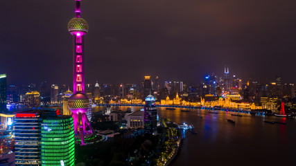Fototapeta na wymiar Aerial view Shanghai skyline and skyscraper, Shanghai modern city in China on the Huangpu River.