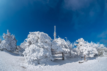 The snow-capped peak of Mount Mashuk