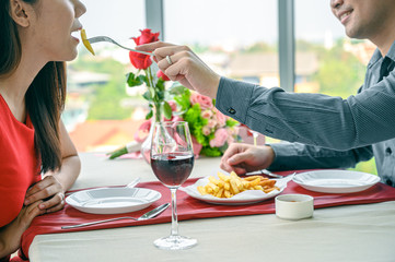 Couple in love have romantic dinner for Valentine's Day  concept.