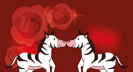 happy valentines day card with cute zebras couple