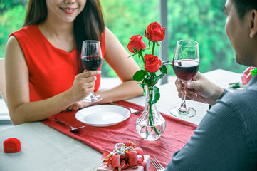 Couple in love have romantic dinner for Valentine's Day  concept.