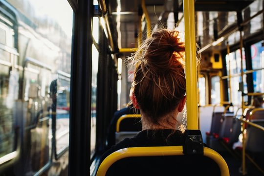Female sitting in the bus captured from behind