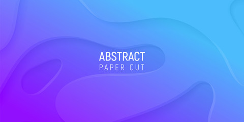 3D abstract background with purple and blue paper cut gradient waves. Cover layout template. Vector illustration.