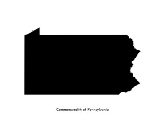 Vector isolated simplified illustration icon with black map's silhouette of Commonwealth of Pennsylvania (USA). White background