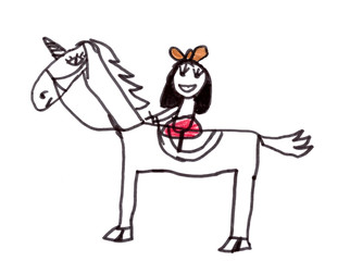 child's drawing of a girl riding a horse
