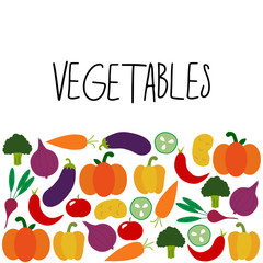 Hand drawn healthy foods background as doodle of autumn vegetables and lettering, vector illustration