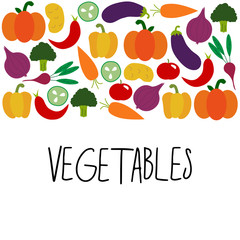 Hand drawn healthy foods background as doodle of autumn vegetables and lettering, vector illustration