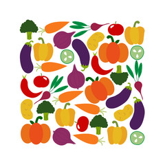 Hand drawn healthy foods background as doodle of autumn vegetables and lettering, vector illustration