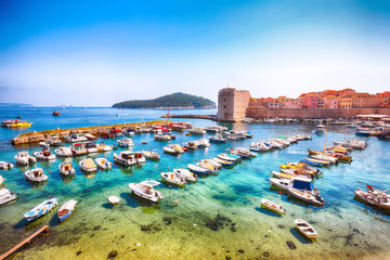 Fototapeta na wymiar Old port of the historic town Dubrovnik.