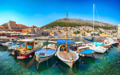 Fototapeta na wymiar Old port of the historic town Dubrovnik.