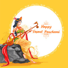 illustration of Goddess of Wisdom Saraswati for Vasant Panchami India festival background