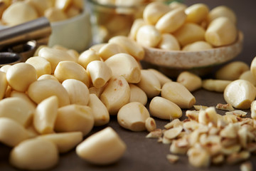 Peeled garlic background, studio shot 