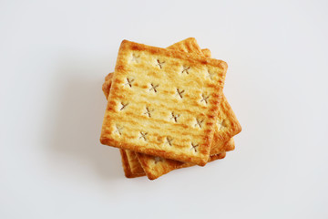 Close up dessert biscuit crackers cookie snack in bakery time on white background