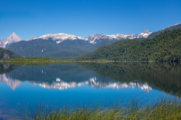 Naklejka na ściany i meble Los Torres lake and mountains beautiful landscape, Patagonia, Chile, South America