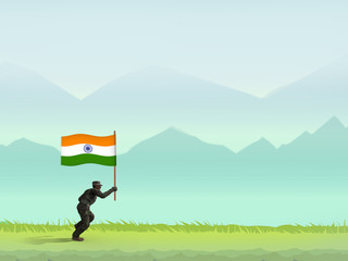 Indian soldier running with Indian flag