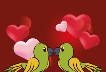 happy valentines day card with cute parrots couple