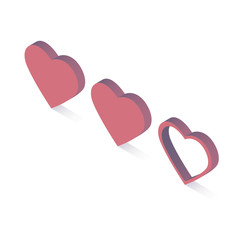 Vector illustration. Isometric hearts are isolated on a white background. Icon for apps,  websites and for your projects.