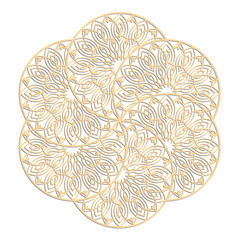 Laser cutting mandala. Wooden decal. Boho concept. Golden floral pattern. CNC silhouette ornament. Vector coaster lasercut design. Flower for woodcut, papercut or metalcut. Plywood.