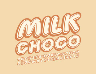 Vector creative sign Milk Choco with trendy Font. Stylish Alphabet Letters and Numbers