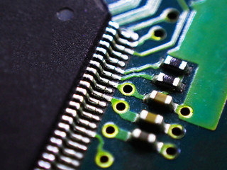 Electronic PCB printed circuit board in macro close-up