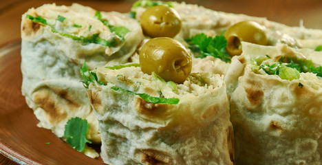 Cod liver pita bread cheese sandwich