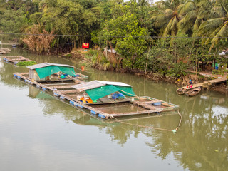 Fototapeta na wymiar Fishery on a floating pontoon in the Mekong Rive Delta - Can Tho, Vietnam