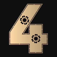 Laser cutting digit four. Woodcut vector design. Plywood lasercut gift. Pattern for printing, engraving, paper cut. Floral mandala design.