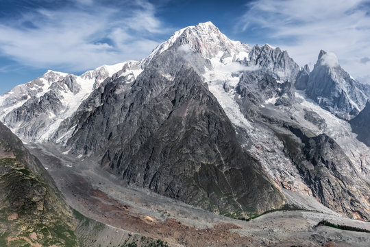 Miage glacier and Mont Blanc summit, italian side, from Mont Fortin peak, Valle d'Aosta, Italy, Europe
