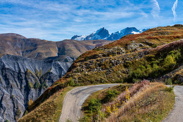 View of the mountains around Alpe d'Huez in the french Alps, France