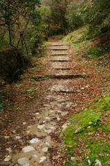 Meteora, Greece - Dec 19, 2019: Hiking path at Meteora,Greece
