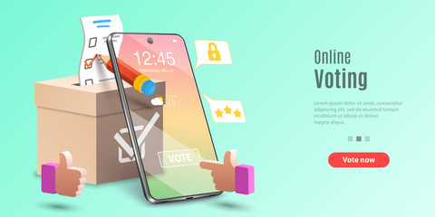 Concept of Online Voting App, E-voting, Internet Election System. Vector Template For Web Banner or Website Landing Page.
