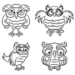 Set of four funny owls
