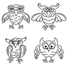 Set of four amusing owls