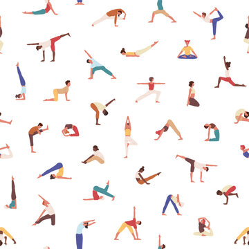People exercising yoga vector seamless pattern