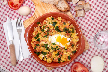 Traditional homemade meal of tomato with egg