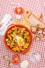Traditional homemade meal of tomato with egg