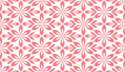 Flower geometric pattern. Seamless vector background. White and pink ornament. Ornament for fabric, wallpaper, packaging. Decorative print