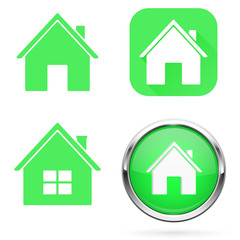 Home icons. Set of green signs and buttons