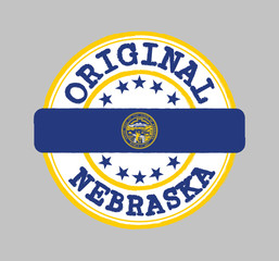 Vector Stamp of Original logo and Tying in the middle with Nebraska flag. The state of America.