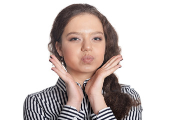 Close up portrait of beautiful woman isolated