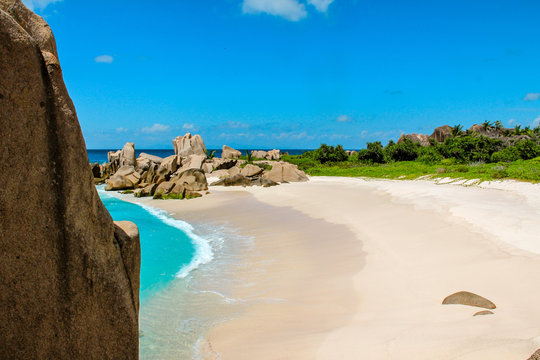 Strand auf La Digue, Seychellen