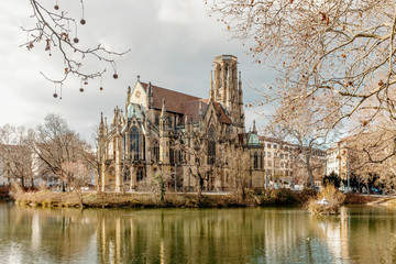 Fototapeta na wymiar Die Johanneskirche am Feuersee, Stuttgart