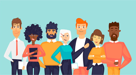 Multinational team. Flat design vector illustration.