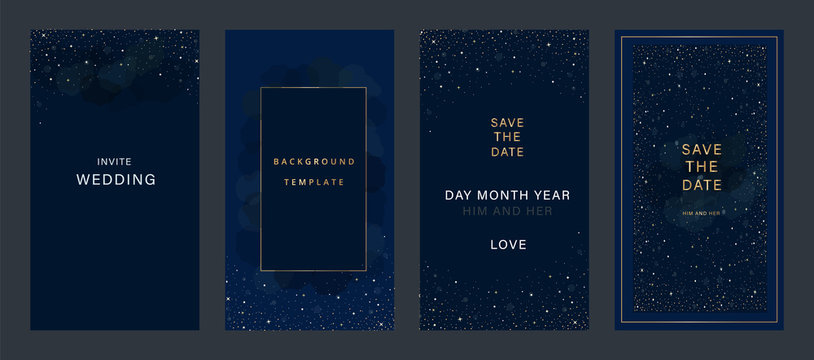 Navy Blue Luxury Wedding Invitation, floral invite thank you, rsvp modern card Design in gold flower with  leaf greenery  branches decorative Vector elegant rustic template