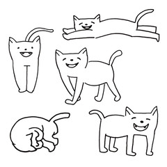 Collection of 5 hand-drawn illustration cats