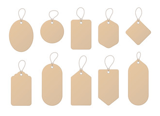 Realistic Detailed 3d Blank Sale Tags and Labels Template Mockup Set. Vector