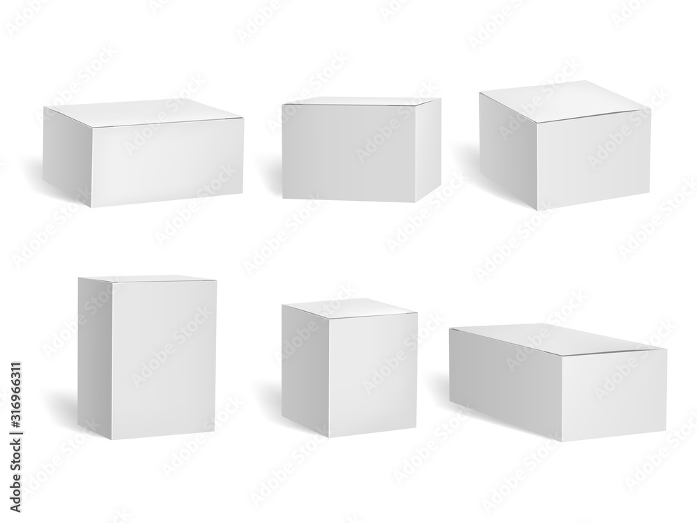 Poster Realistic Detailed 3d White Blank Boxes Template Mockup Set. Vector